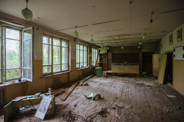 Sticker - Ruined classroom in abandoned school