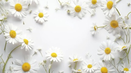 Wall Mural - Chamomile flower frame on white background