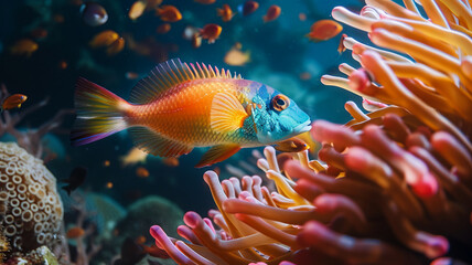 Wall Mural - Colorful aquatic life thrives in tropical reef, AI Generative