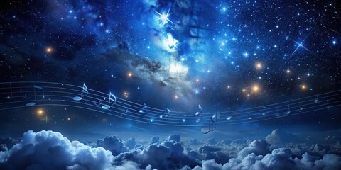 Canvas Print - Ethereal photo of a midnight sky with a mesmerizing melody in the background, midnight, ethereal, sky, stars, night