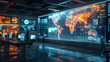 © sornram - High-tech control room featuring digital world maps and glowing data screens, illustrating advanced technology and global monitoring systems.