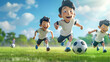 © VK Studio - Energetic animated boys chase a soccer ball across a vibrant, green field under a bright blue sky, their joyous expressions highlighting youthful enthusiasm.