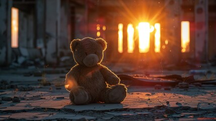 Wall Mural - a teddy bear sitting on a cracked concrete floor