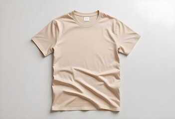 A plain beige t-shirt on a white background