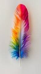 Wall Mural - Colorful feather with gradient rainbow hues on a white background