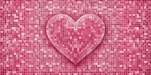 Poster - Heart shaped pink mosaic close up, love, romance, valentine's day, symbol, pattern, texture, design, decoration, art