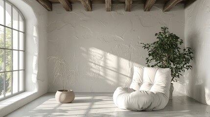 Wall Mural - Minimalist Living Room with White Sofa and Plants