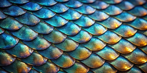 Poster - Close-up image of shimmering fish scales with intricate overlapping pattern , Fish, scales, close-up, texture, pattern