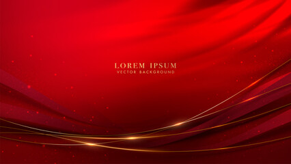 Wall Mural - Red Luxury abstract background, golden line wave decoration, and glittering light effect