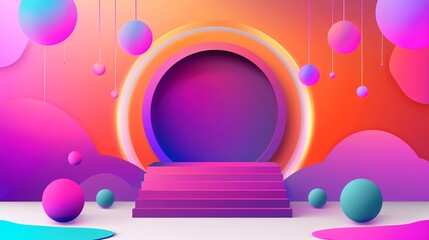 Wall Mural - Purple minimalist background with space above for text flat design front view party theme cartoon drawing Splitcomplementary color scheme