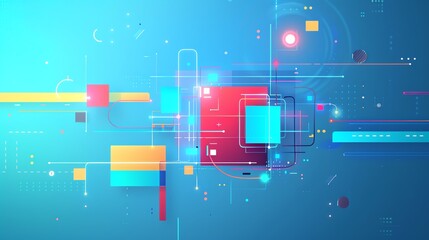 Wall Mural - Blue minimalist background with space above for text flat design front view technology theme animation colored pastel