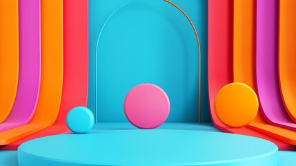 Wall Mural - Electric blue minimalist background with space above for text flat design top view vibrant theme 3D render Triadic Color Scheme