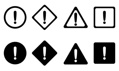 Wall Mural - set of caution icon signs isolated on white background - black and white exclamation marks - collect