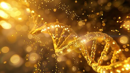Golden Particle and Golden DNA Strand. Generative AI