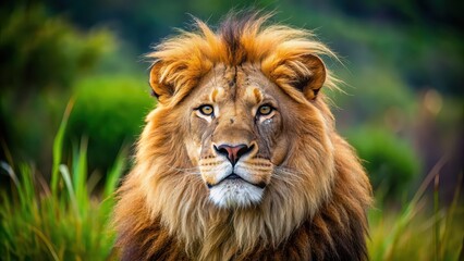 Sticker - Close-up photo of a majestic lion in the wild , lion, wildlife, animal, predator, feline, nature, safari, Africa