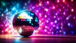 © Shehzad - For party evenings, a disco ball sphere with vibrant disco lights and a background wallpaper with copy space