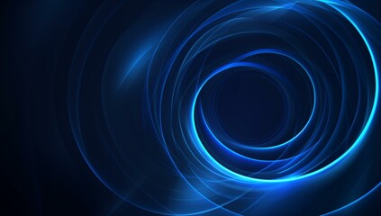 Wall Mural - Abstract image of blue glowing lines forming circular patterns on a dark background.