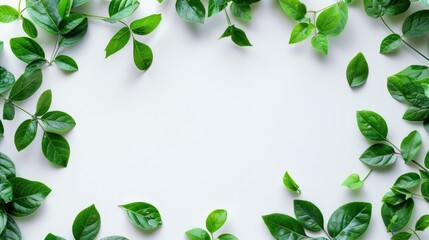 Poster - Natural white background with green leaves presenting an eco friendly concept