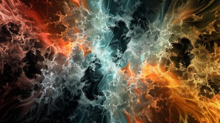 A vibrant digital artwork featuring a green and orange fractal explosion resembling a cosmic event or deep space