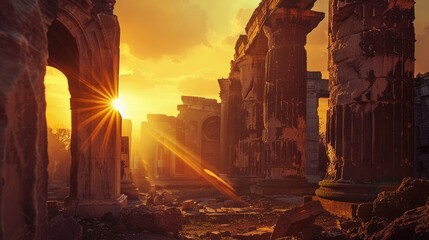 Wall Mural - Illuminate the ancient allure of ruins bathed in golden sunset light