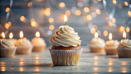 Poster - Serene cupcake surrounded by candles for meditation and relaxation, cupcake, candles, meditation, relaxation