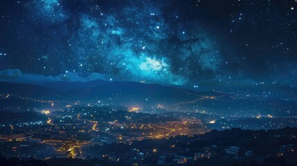 Wall Mural - Illuminate the magical glow of city lights under a starry night sky