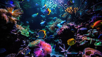 Wall Mural - Illuminate the vibrant colors of a coral reef teeming with tropical fish