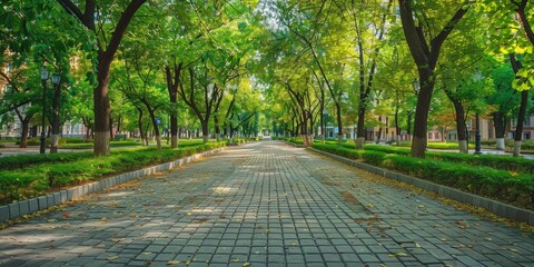 Wall Mural - A Sunlit Pathway Through A Green Canopy