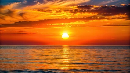 Canvas Print - Sun setting behind the horizon casting a warm glow , sunset, sun, horizon, dusk, evening, sky, orange, yellow, clouds