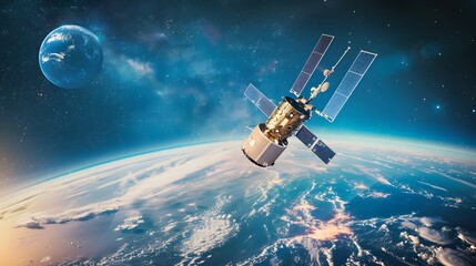 Satellite communication antennas receiving signals from space., clean background, Photo stock style, clean background, no copyrighted logo, no letters