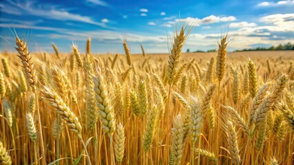 A field of triticale, a hybrid of rye and wheat, growing tall in the summer sun, triticale, crop, agriculture, hybrid, rye, wheat