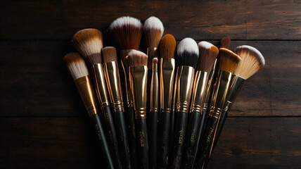 Wall Mural - Cosmetics make-up brushes collection, top view