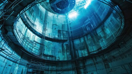 Wall Mural - Reactor core area in a nuclear power plant. Minimalist stock photo --ar 16:9 --style raw Job ID: 0c9c76ff-e76c-49e8-8ce8-88bec0facf83