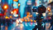 © Janejira - Professional DSLR setup capturing candid street moments with a cityscape background, twilight ambiance and vibrant bokeh for a film-like feel