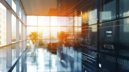 Wall Mural - business data statistics display on modern office glass wall, sales growth data, business analysis, 