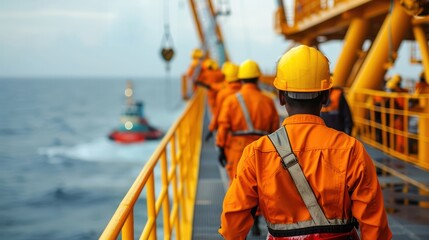 Wall Mural - Oil industry employees in a safety training session. 