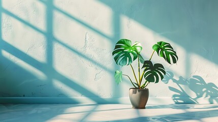 Minimalist Interior Design with Monstera Plant and Sunlight