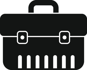 Sticker - Simple black briefcase icon representing business and finance is standing on a white background