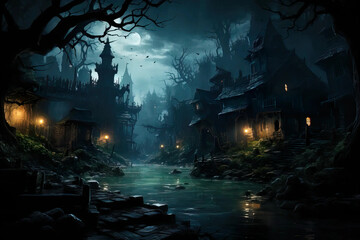 Wall Mural - Glowworm Grotto: Enchanted Graveyard of Whispers Fantasy  wallpaper