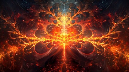 Fractal inferno amber sapphire abstract fiery enigma