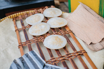 close-up of a serabi cake or muffin, a traditional Indonesian cake made from rice flour