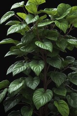 Wall Mural - Green leaves foliage on black background showcasing nature texture and shape