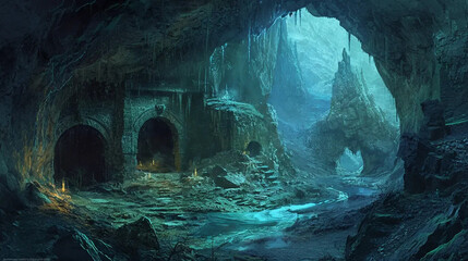 Wall Mural - Goblins in Enchanted Cave: A Fantasy Scene Awaits Fantasy  wallpaper