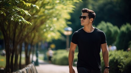 Young man wearing a black casual t-shirt 