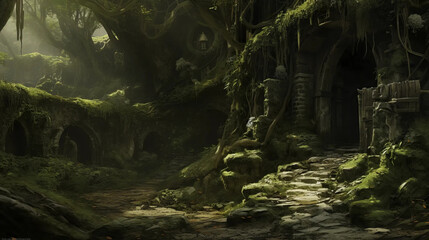 Wall Mural - Goblin Hideout in Enchanted Forest's Mystical Depths Fantasy  wallpaper