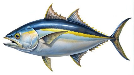 Illustration of yellowfin tuna. / Thunnus albacares.