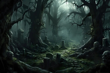 Wall Mural - Grave Ghast Grove: Enchanted Forest of Lost Souls Fantasy  wallpaper