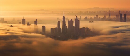 Wall Mural - Impressive city skyline view on a foggy morning