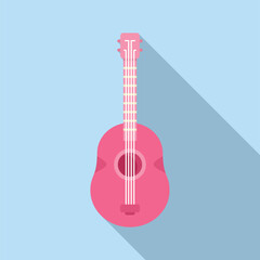 Canvas Print - Pink acoustic guitar casting long shadow, simple illustration of musical instrument for music app or website