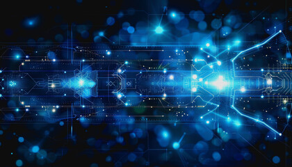 Digital abstract background with blue technology graphics and interconnected circuits